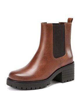 Wide Width Chelsea Boots Faux Leather Lug Sole Chunky Heel Slip On Ankle Booties